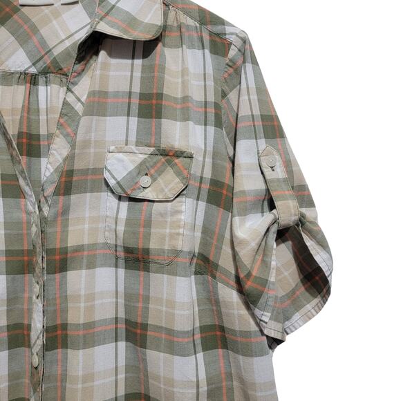 Cato Womens Plaid Shirt Button Front Short Roll Tab Sleeves Size 14/16W - Picture 5 of 9